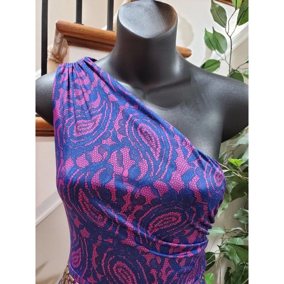 Kouture By Kimora Purple One Shoulder Polyester Knee Length Dress Large - Picture 2 of 11